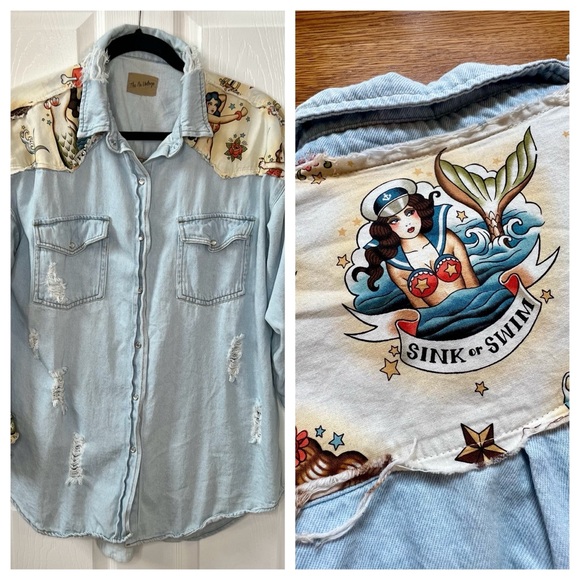 The Nu Vintage Tops - ⭐️ The Nu Vintage Denim Chambray Vintage Pin Up Style Button Down Shirt Jacket L